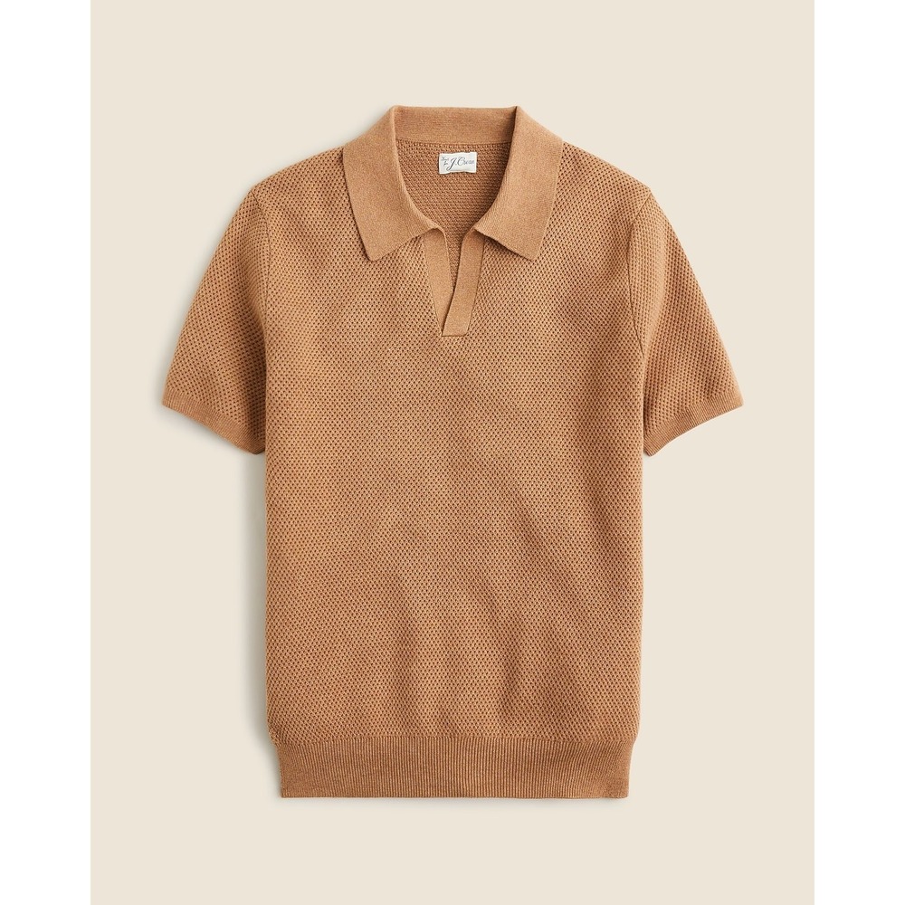J Crew Cotton Mesh-Stitch Johnny-Collar Sweater Polo Mens XL Brown Retro